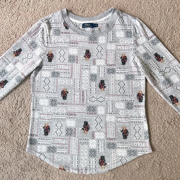 Polo Ralph Lauren Grey Fair Isle Polo Bear Winter Long Sleeve Soft Pajama Top - Picture 1 of 7